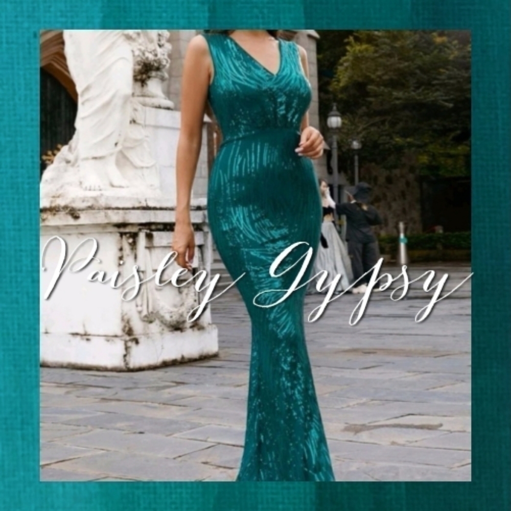 PREMIUM BRAND AND QUALITY SATIN GOWN WITH SEQUINS